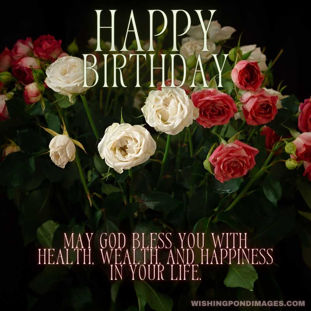 Red white roses bouquet on a black background - Happy Birthday Flower Images