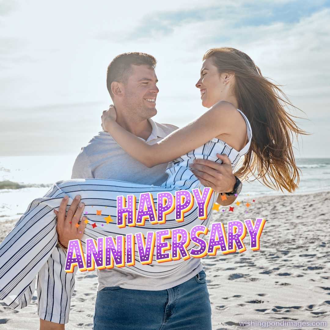 Loving Couple Celebrating Anniversary On Beach